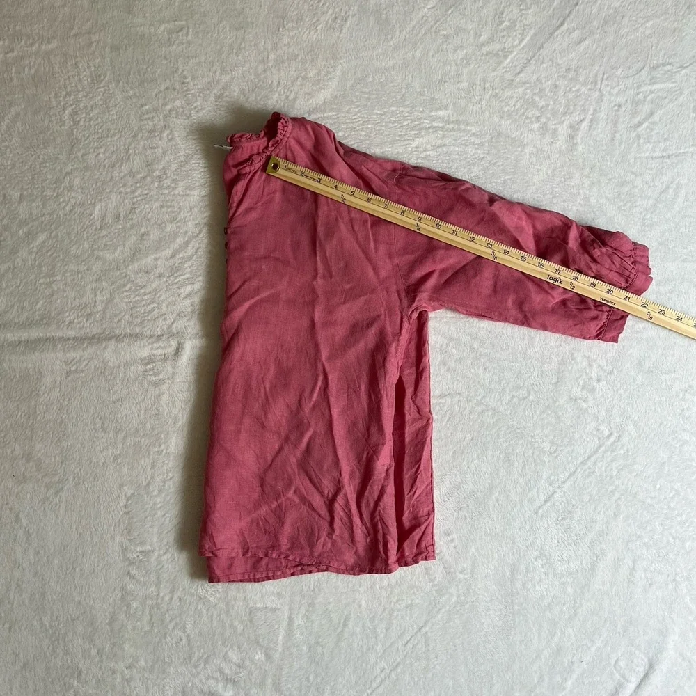 J Jill Womens Linen Ruffle Blouse S‎ Pink Cottagecore Romantic Resort Breathable